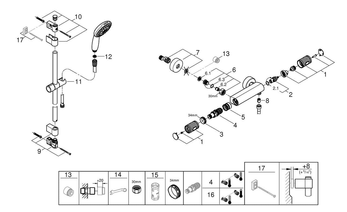 Grohe Grohtherm 1000  Performance Termostatik Duş Bataryası - 34834001