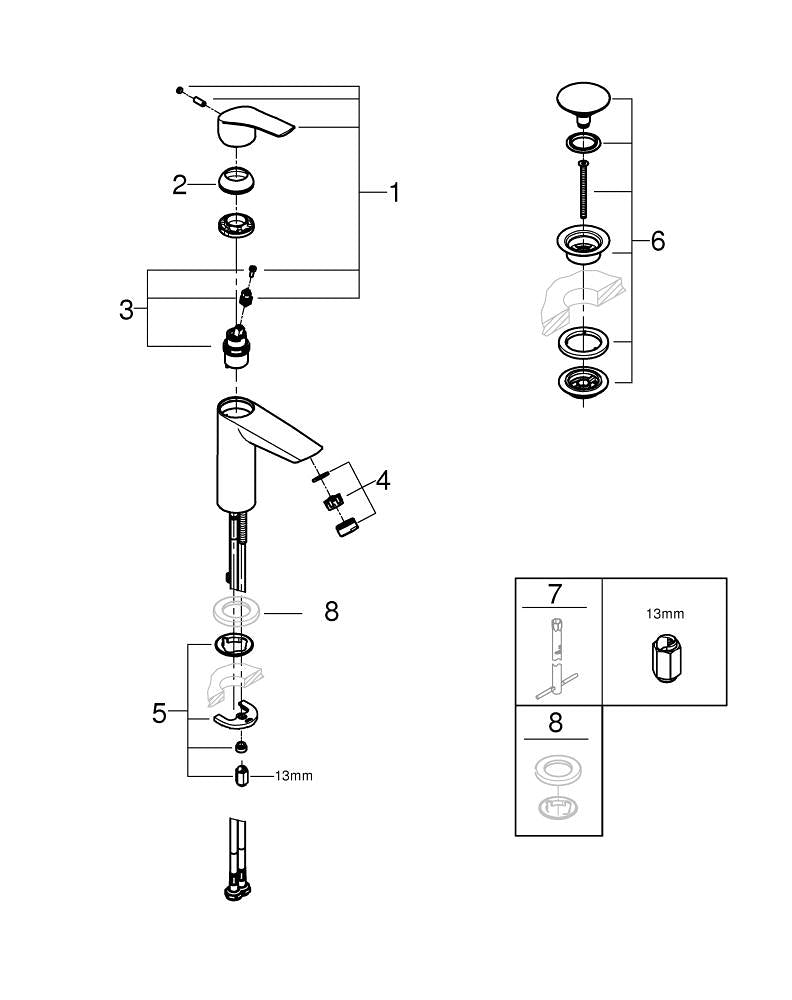 Grohe Eurosmart Tek Kumandalı Lavabo Bataryası  M- Boyut - 23989003