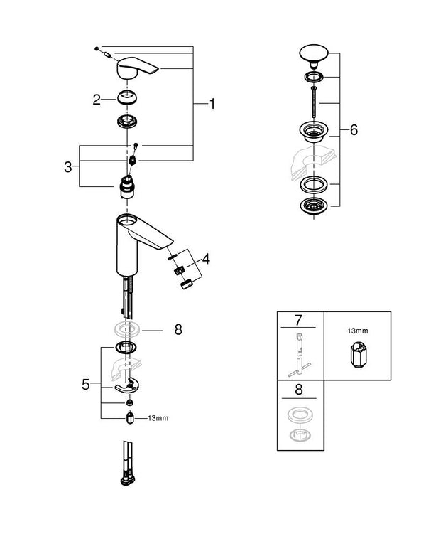 Grohe Eurosmart Tek Kumandalı Lavabo Bataryası  M- Boyut - 23989003