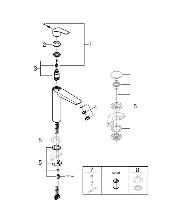 Grohe Eurosmart Tek Kumandalı Lavabo Bataryası  X L- Boyut - 2397130F