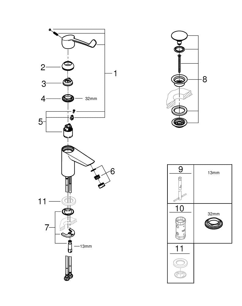Grohe Eurosmart Tek Kumandalı Lavabo Bataryası  S- Boyut - 23982003