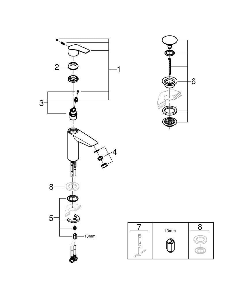 Grohe Eurosmart Tek Kumandalı Lavabo Bataryası  M- Boyut - 23923003