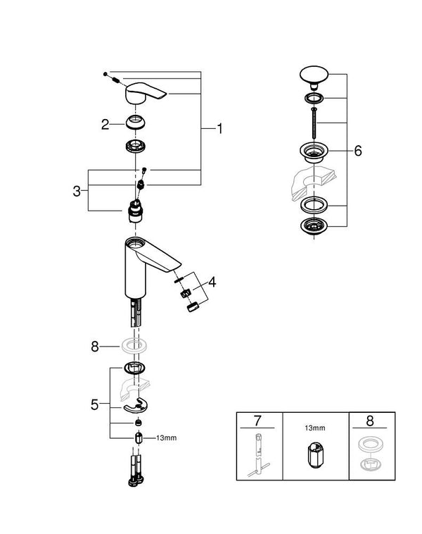 Grohe Eurosmart Tek Kumandalı Lavabo Bataryası  M- Boyut - 23923003