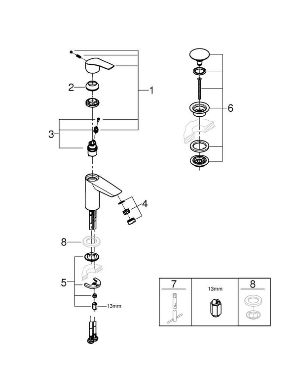 Grohe Eurosmart Tek Kumandalı Lavabo Bataryası  S- Boyut - 23922003