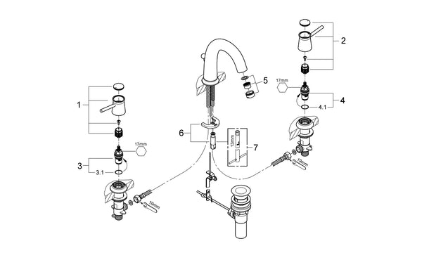 Grohe Bau Classic3 Delikli Lavabo Bataryası - 20470000