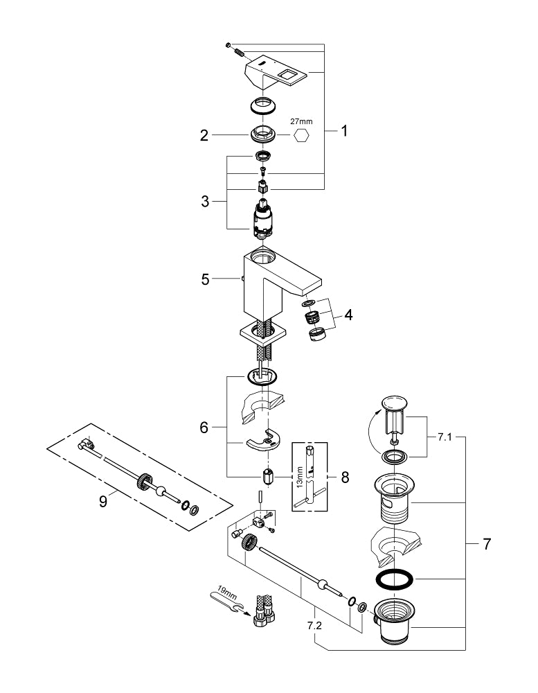 Grohe Eurocube Tek Kumandalı Lavabo Bataryası  S- Boyut - 23127DC0