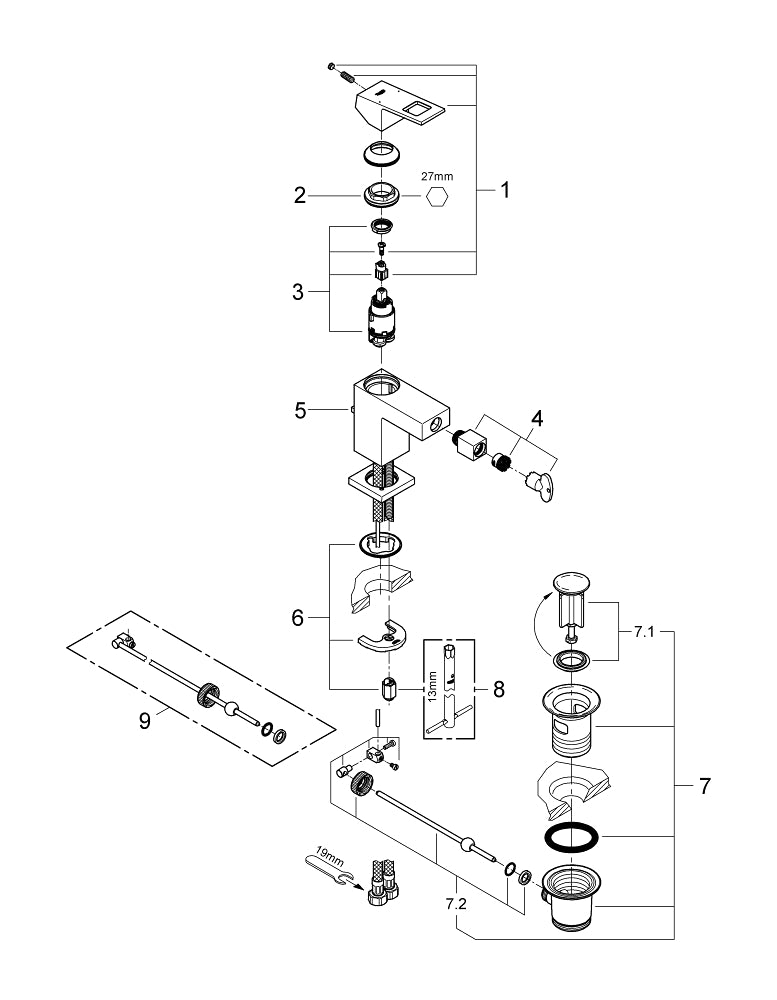 Grohe Eurocube Tek Kumandalı Bide Bataryası  S- Boyut - 23138000