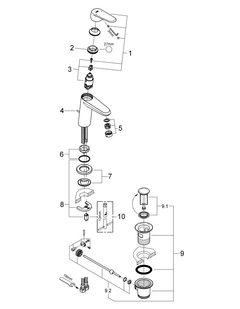 Grohe Eurodisc  Cosmopolitan Tek Kumandalı Lavabo Bataryası  S- Boyut - 23049002