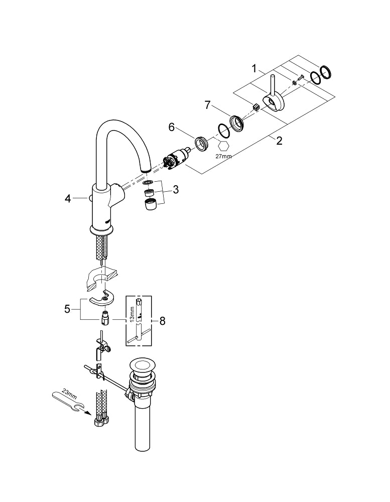 Grohe Bau Classic Tek Kumandalı Lavabo Bataryası - 23095000