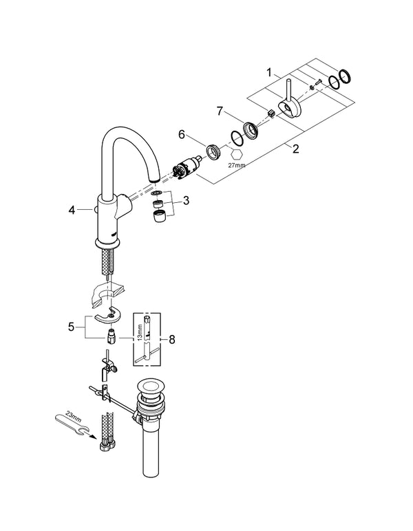 Grohe Bau Classic Tek Kumandalı Lavabo Bataryası - 23095000
