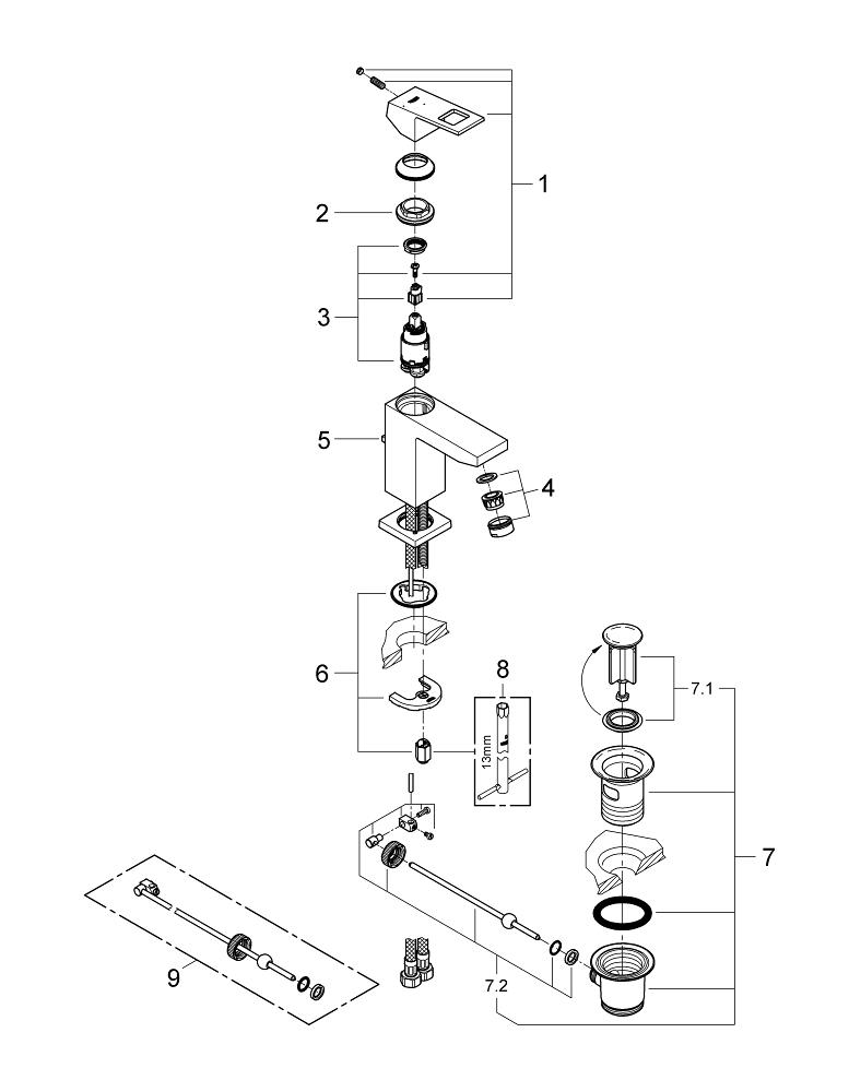 Grohe Eurocube Tek Kumandalı Lavabo Bataryası  S- Boyut - 2339000E