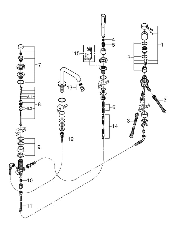Grohe Essence Dört Delikli Küvet Bataryası - 25251001