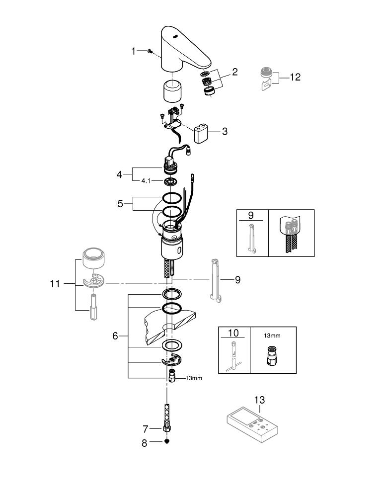 Grohe Europlus  E Fotoselli Lavabo Bataryası, Tek Su Girişli - 36208001