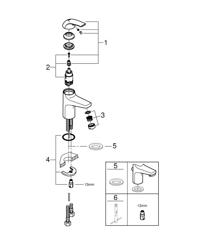 Grohe Bau Curve Tek Kumandalı Lavabo Bataryası - 32848000