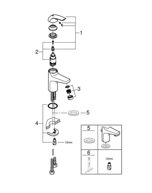 Grohe Bau Curve Tek Kumandalı Lavabo Bataryası - 32848000