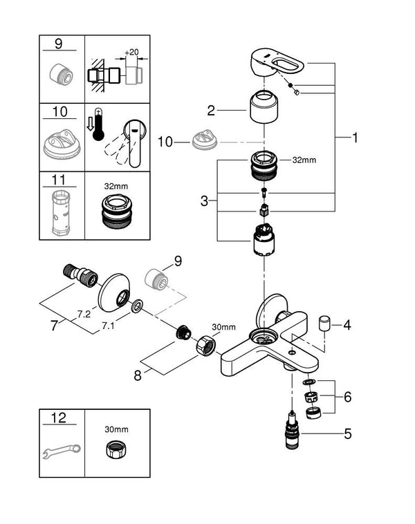 Grohe Bau Loop Tek Kumandalı Banyo Bataryası - 23603000