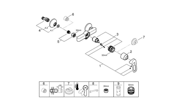 Grohe Bau Loop Tek Kumandalı Duş Bataryası - 23634000