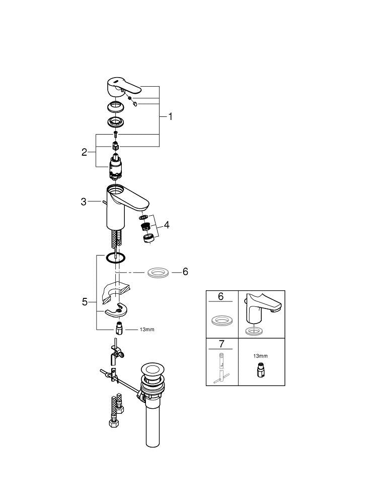 Grohe Bau Edge Tek Kumandalı Lavabo Bataryası  S- Boyut - 32819000