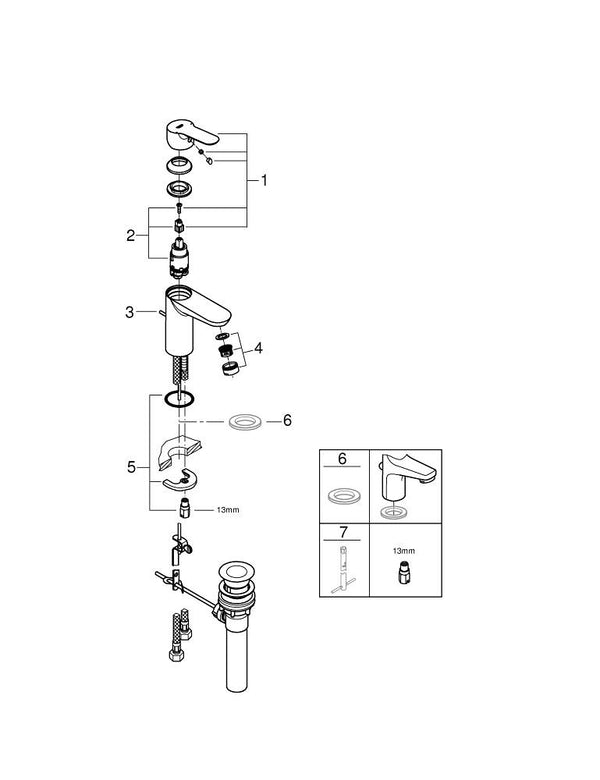 Grohe Bau Edge Tek Kumandalı Lavabo Bataryası  S- Boyut - 32819000
