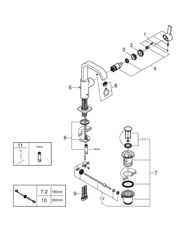 Grohe Allure Tek Kumandalı Lavabo Bataryası 1/2″  L- Boyut - 32146000
