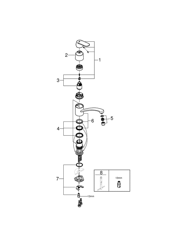 Grohe Eurocosmo Tek Kumandalı Eviye Bataryası - 32842000
