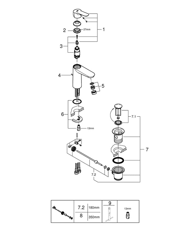Grohe Bau Edge Tek Kumandalı Lavabo Bataryası  M- Boyut - 23758000