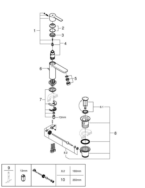 Grohe Lineare Tek Kumandalı Lavabo Bataryası 1/2″  X S- Boyut - 23790001