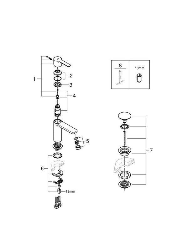 Grohe Lineare Tek Kumandalı Lavabo Bataryası 1/2″  X S- Boyut - 23791AL1
