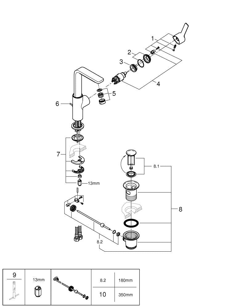 Grohe Lineare Tek Kumandalı Lavabo Bataryası 1/2″  L- Boyut - 23296001