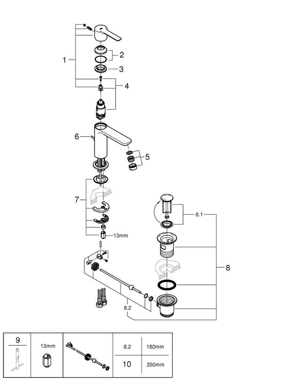 Grohe Lineare Tek Kumandalı Lavabo Bataryası 1/2″  X S- Boyut - 32109001
