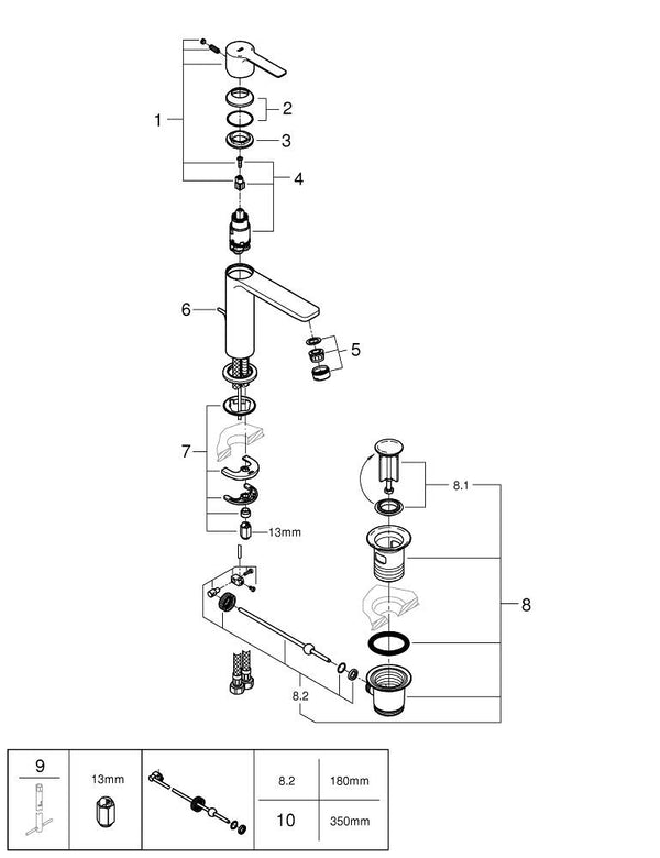 Grohe Lineare Tek Kumandalı Lavabo Bataryası  S- Boyut - 32114DC1