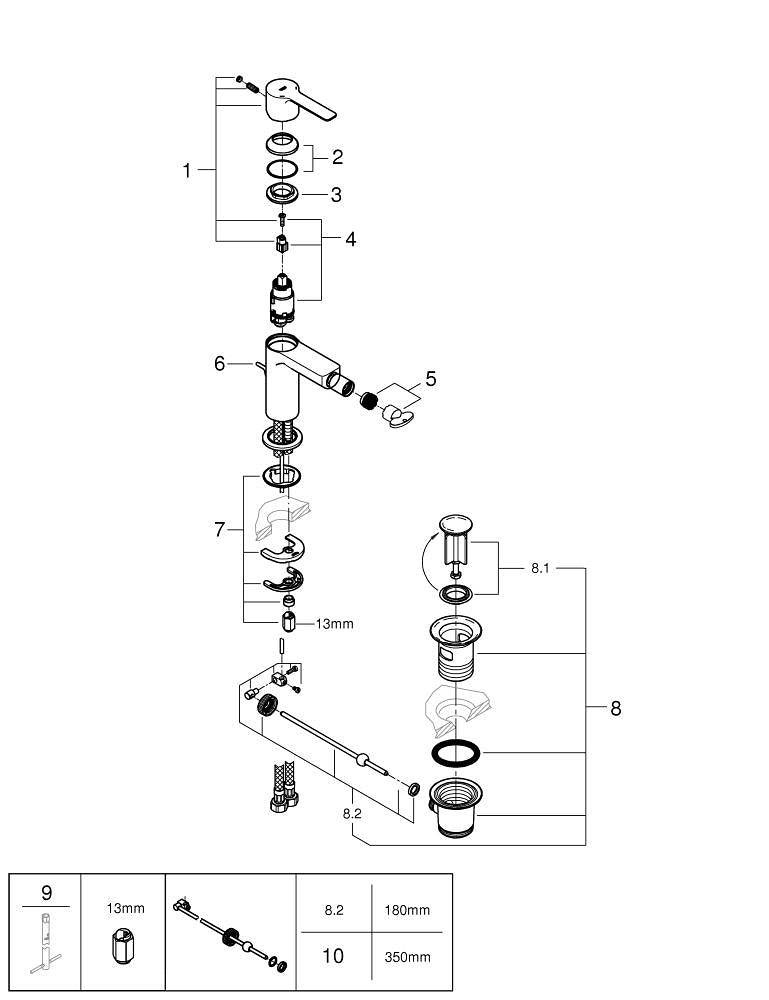 Grohe Lineare Tek Kumandalı Bide Bataryası  S- Boyut - 33848001