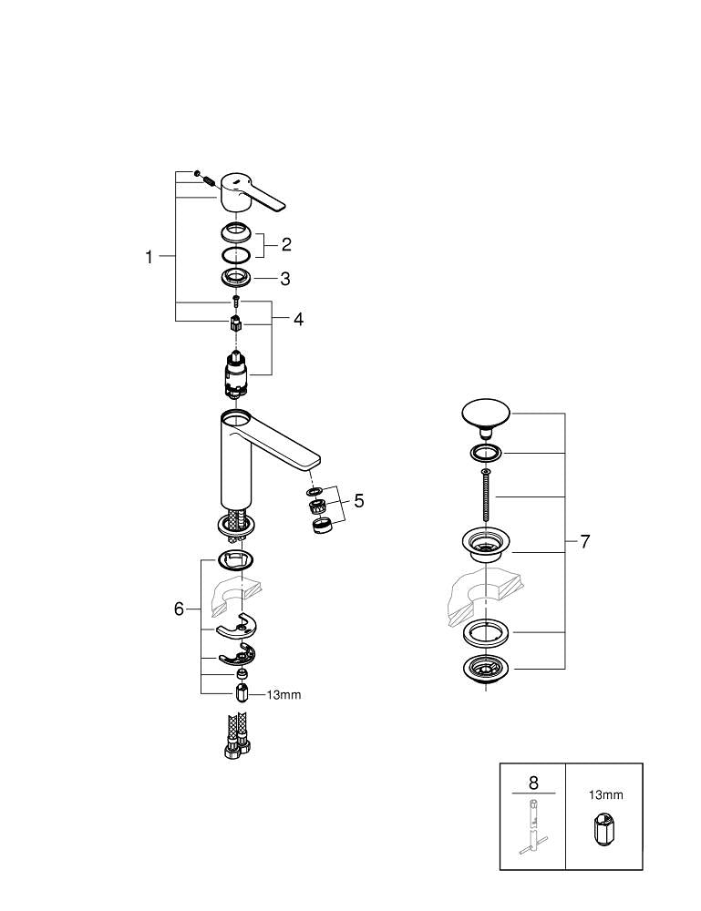 Grohe Lineare Tek Kumandalı Lavabo Bataryası  S- Boyut - 23106AL1