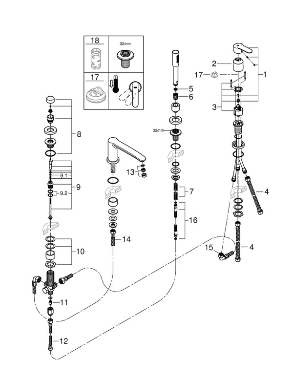 Grohe Eurostyle  Cosmopolitan Dört Delikli Küvet Bataryası - 23048003