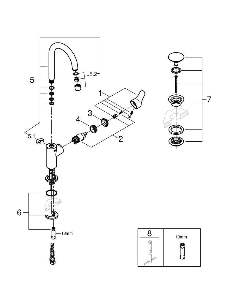 Grohe Eurosmart Tek Kumandalı Lavabo Bataryası 1/2″  L- Boyut - 23970003