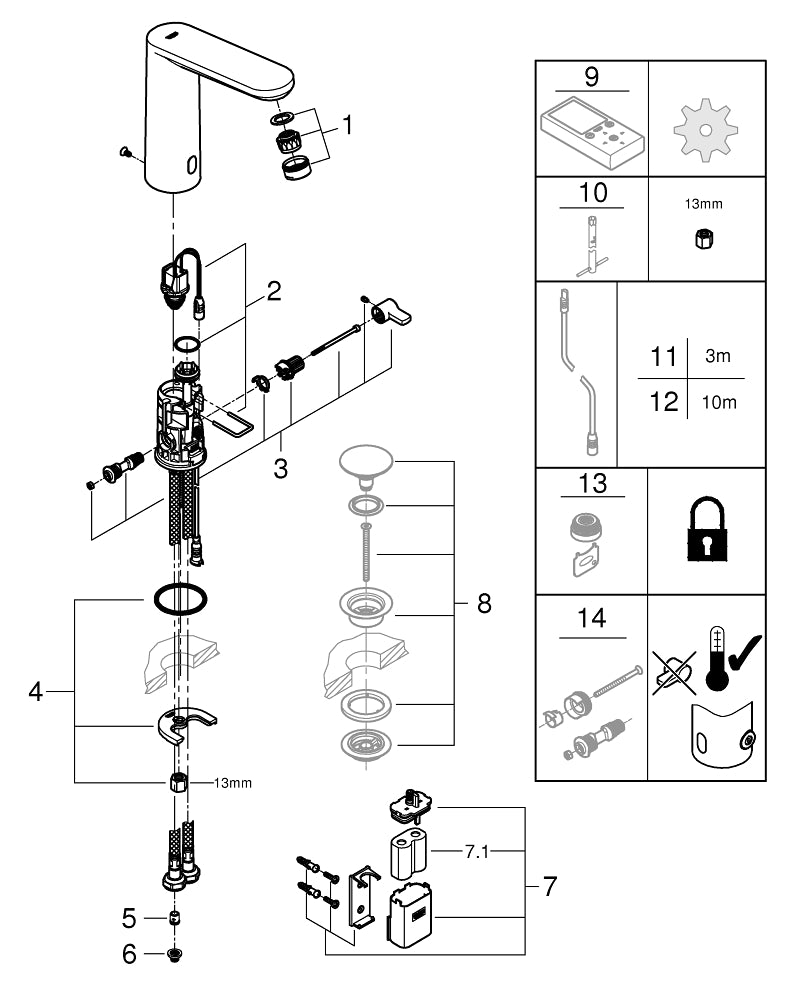 Grohe Eurosmart  Cosmopolitan  E Fotoselli Lavabo Bataryası, 1/2″,  L- Boyut, Çift Su Girişli, Ayarlanabilir Sıcaklık Sınırlayıcısı - 36422001