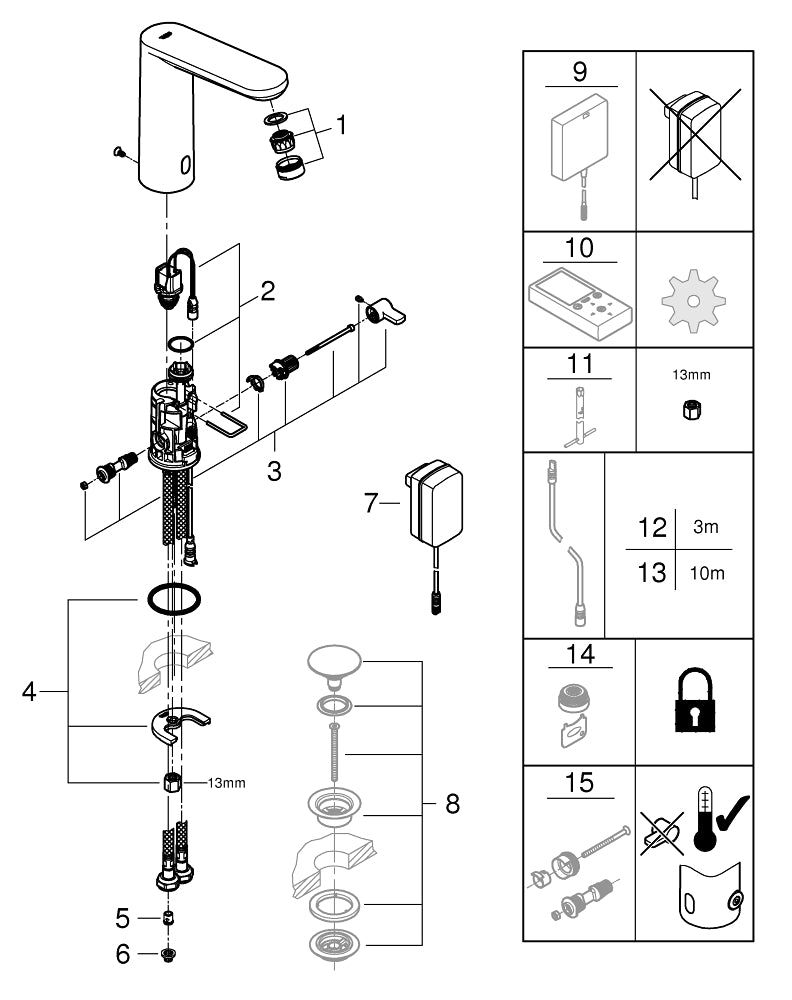 Grohe Eurosmart  Cosmopolitan  E Fotoselli Lavabo Bataryası, 1/2″,  L- Boyut, Çift Su Girişli, Ayarlanabilir Sıcaklık Sınırlayıcısı - 36421001