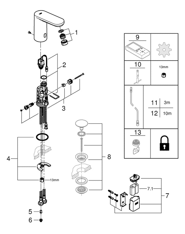 Grohe Eurosmart  Cosmopolitan  E Fotoselli Lavabo Bataryası, 1/2″, Çift Su Girişli Ayarlanabilir Sıcaklık Sınırlayıcısı - 36330002