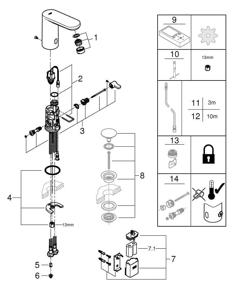 Grohe Eurosmart  Cosmopolitan  E Fotoselli Lavabo Bataryası, 1/2″, Çift Su Girişli Ayarlanabilir Sıcaklık Sınırlayıcısı - 36327002