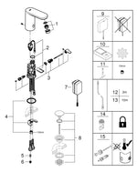 Grohe Eurosmart  Cosmopolitan  E Fotoselli Lavabo Bataryası, 1/2″, Çift Su Girişli Ayarlanabilir Sıcaklık Sınırlayıcısı - 36325002