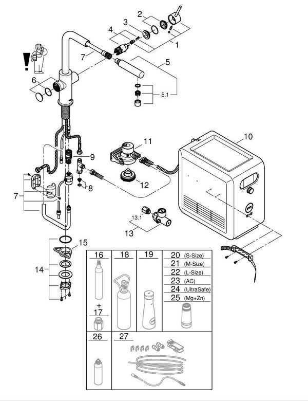 Grohe G R O H E  Blue  Professional L-Spout Kit With Pull-Out Mousseur - 31326DC2