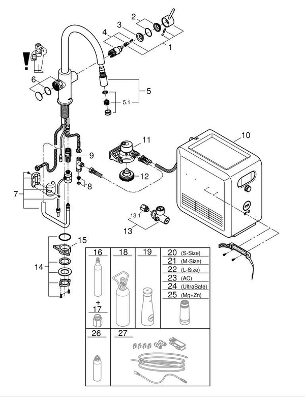 Grohe G R O H E  Blue  Professional C-Spout Kit With  Pull- Out Spout - 31325002