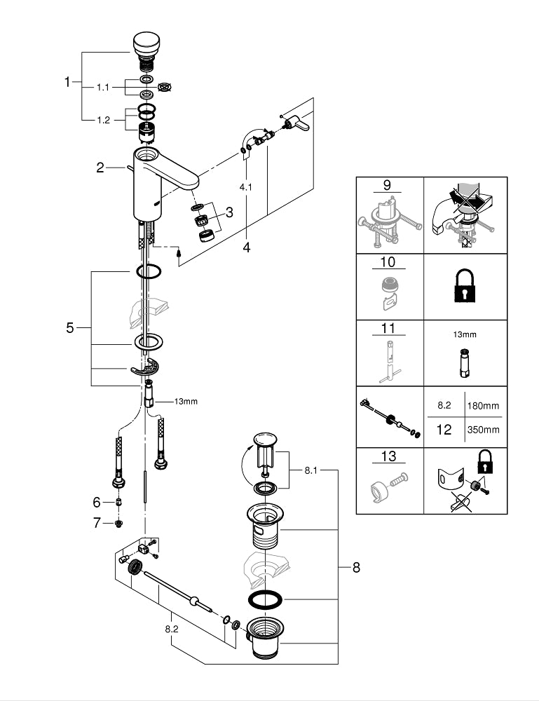 Grohe Eurosmart  Cosmopolitan  T Çift Su Girişli, Sıcaklık Sınırlayıcılı, Zaman Ayarlı Lavabo Bataryası - 36318000