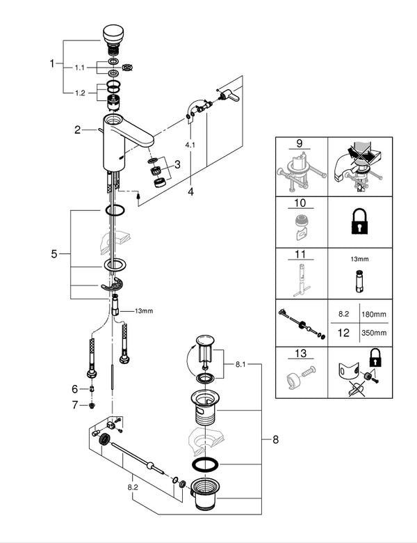 Grohe Eurosmart  Cosmopolitan  T Çift Su Girişli, Sıcaklık Sınırlayıcılı, Zaman Ayarlı Lavabo Bataryası - 36318000