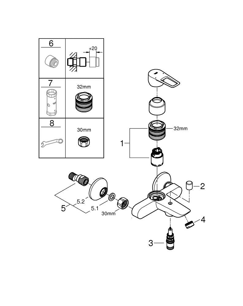 Grohe Bau Loop Tek Kumandalı Banyo Bataryası - 23603001