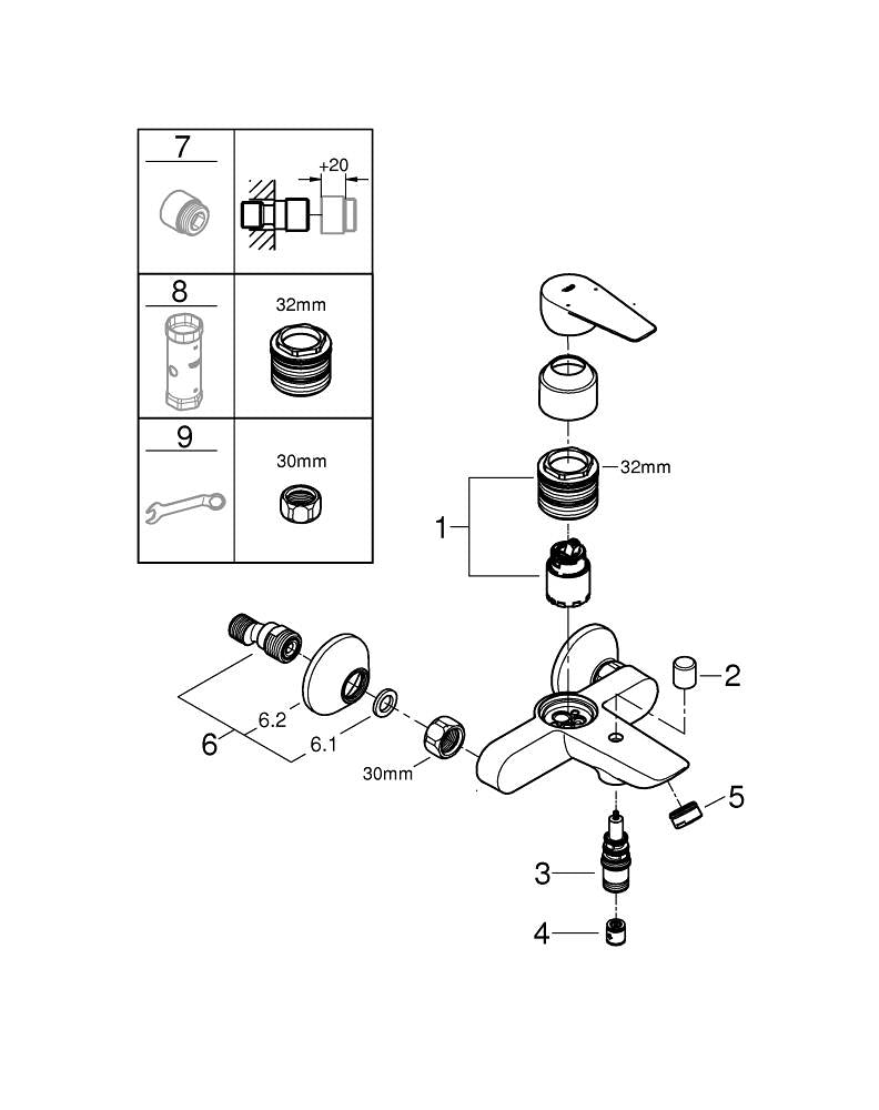Grohe Start  Edge Tek Kumandalı Banyo Bataryası - 23348001