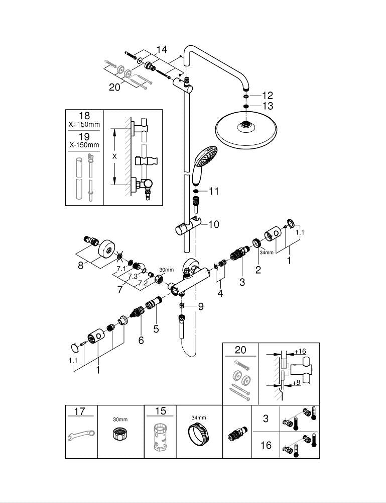 Grohe Tempesta  System 250 Duvara Monte Termostatik Bataryalı Duş Sistemi - 266702431