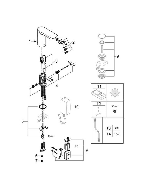 Grohe Bau  Cosmopolitan  E Fotoselli  Lavabo  Bataryası 1/2″, Çift Su Girişli Ayarlanabilir Sıcaklık Sınırlayıcısı Ile - 36451000