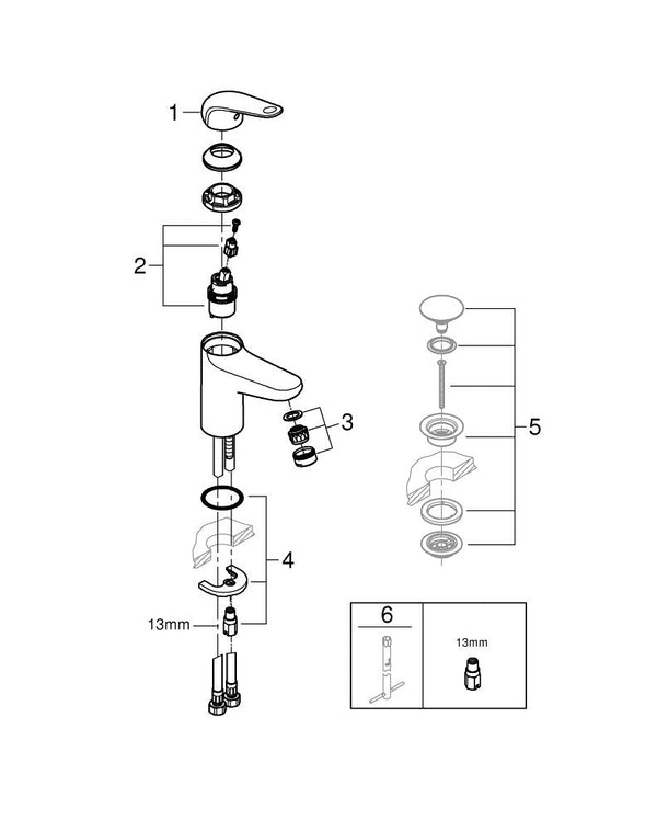 Grohe Euroeco Tek Kumandalı Lavabo Bataryası  M- Boyut - 24266001