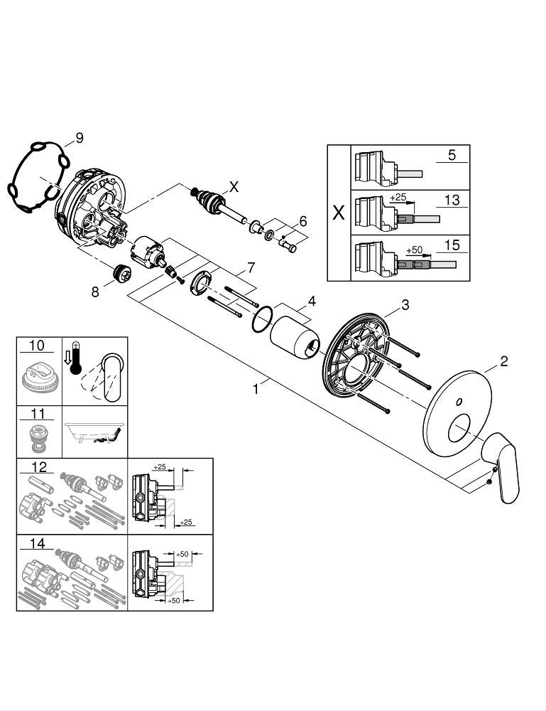 Grohe Eurocosmo Ankastre Banyo/Duş Bataryası - 24045000